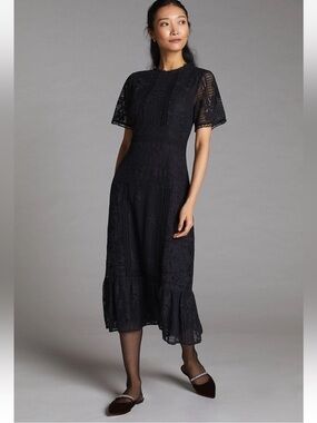 Lace midi dress black Anthropologie Forever that girl L sold out modest elegant